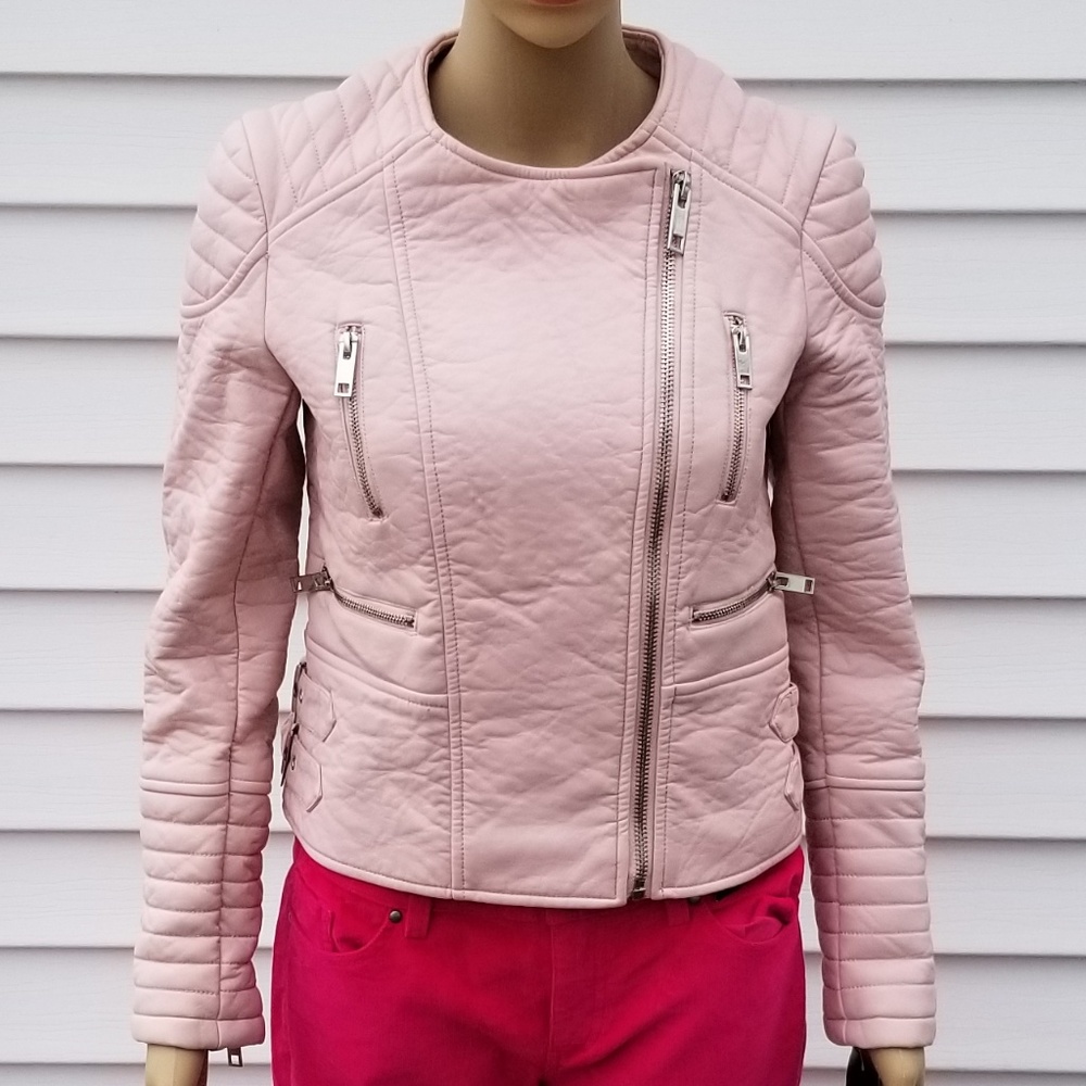 NWT Zara Basic Faux Leather Jacket Pink Size Small